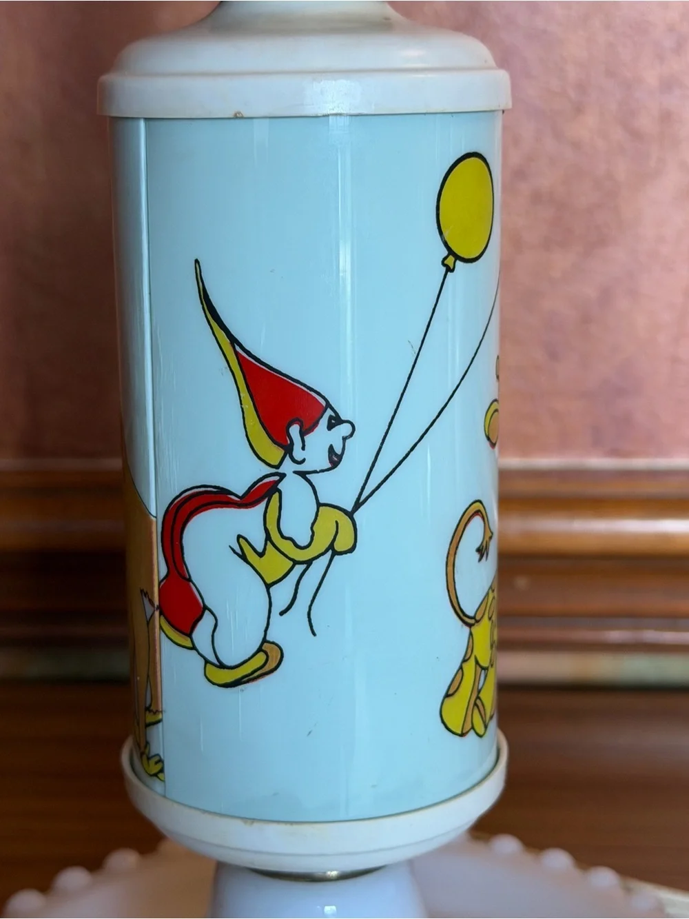Vintage 1950s Milk Glass Nursery Lamp Circus Clown Giraffe Hobnail Base WORKS